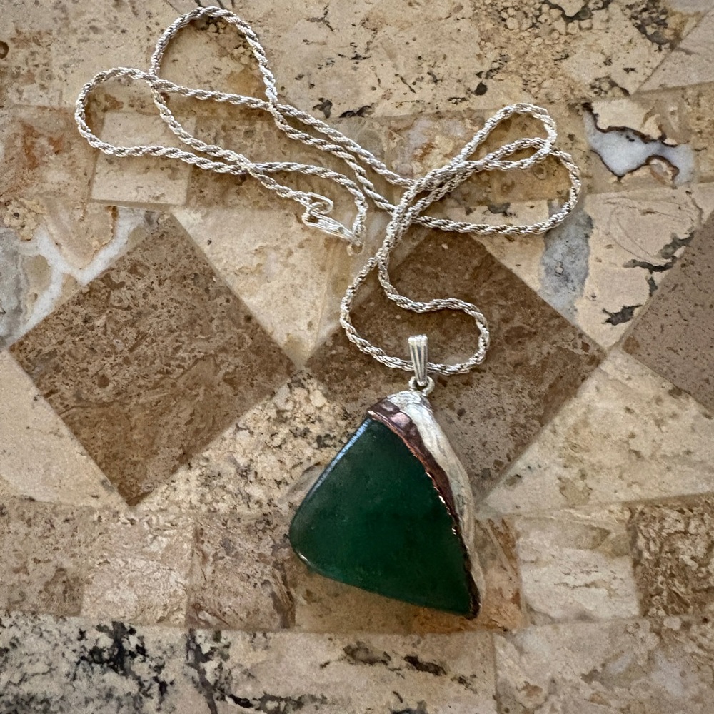 Green Sea Glass Pendant on Sterling Silver Chain